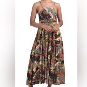 ABEL THE LABEL SMOCKED HALTER TIERED FLORAL MAXI DRESS SIZE LARGE